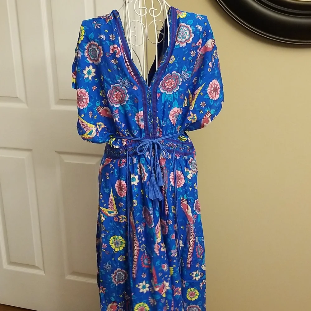 Boho women's blue patterned dress - Picture 6 of 10
